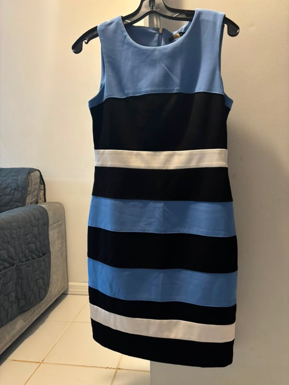 Tommy Hilfiger Sleeveless Blue, Black & White Striped Midi Dress